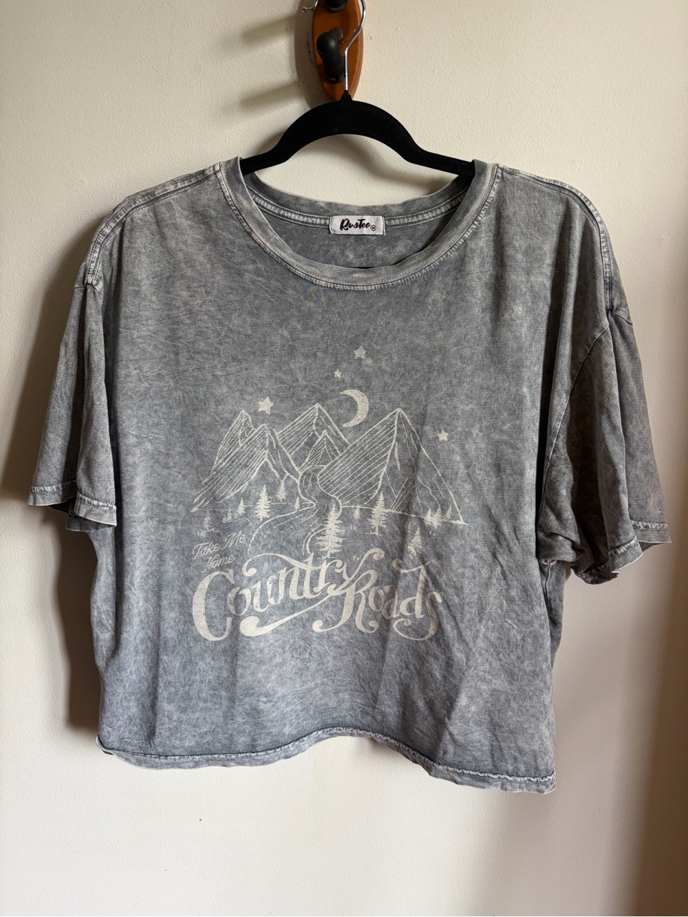 Rustee Distressed Light Grey Cropped Oversized Graphic Tee M Country Roads